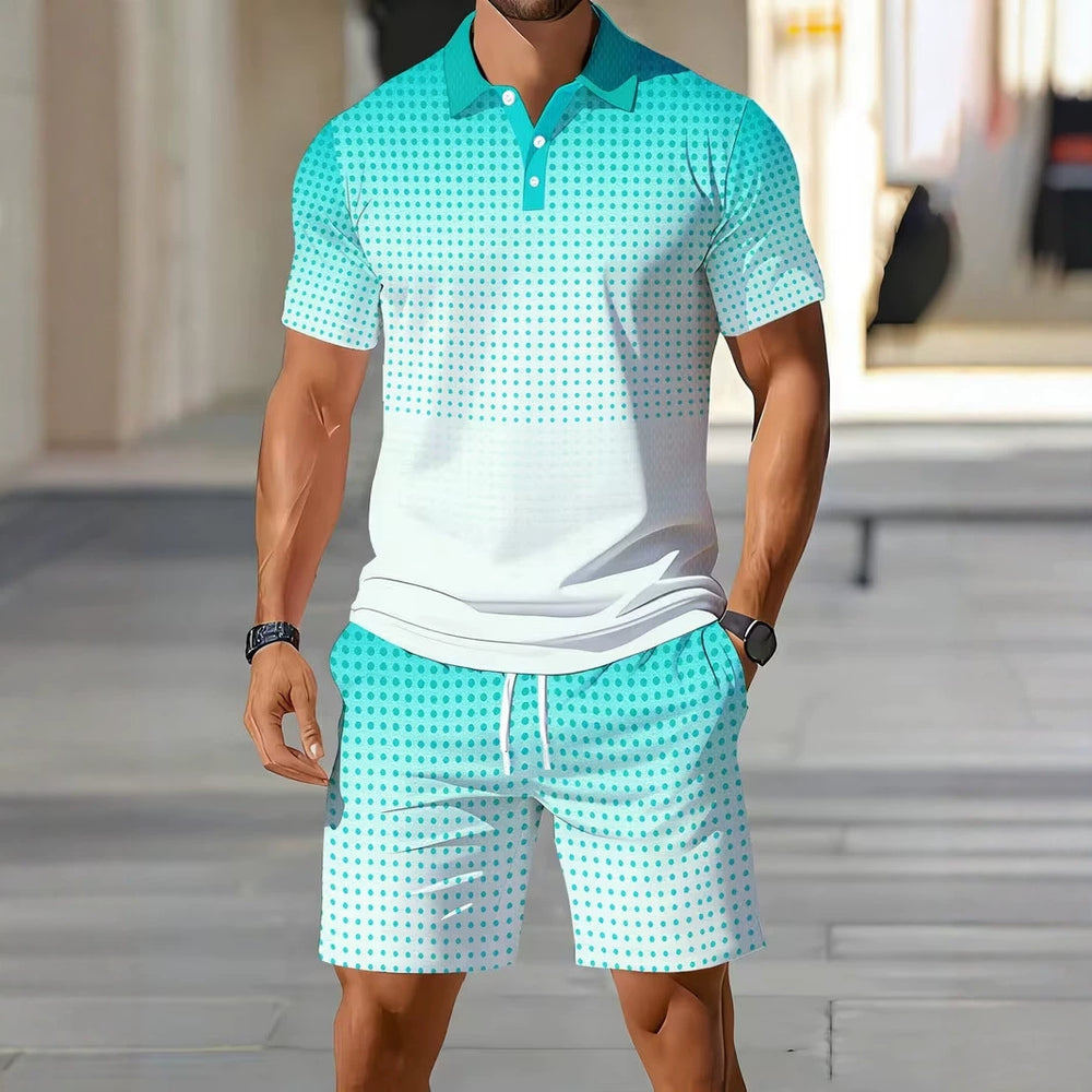 hot-selling men's polo shirt set, new summer two-piece casual short-sleeve and shorts set, dropshipping available