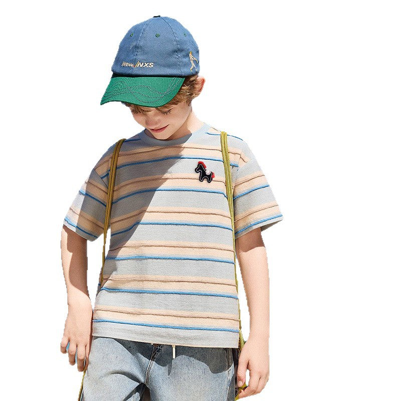 Kids' short-sleeve summer outfit : stylish lightweight summer shirt for boys, baby polo shirt with pony stripes, boys' single top