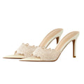 French lace pointed-toe high heel slippers - women's 2026 summer new collection - stiletto heel outdoor sandals - elegant one-strap slides