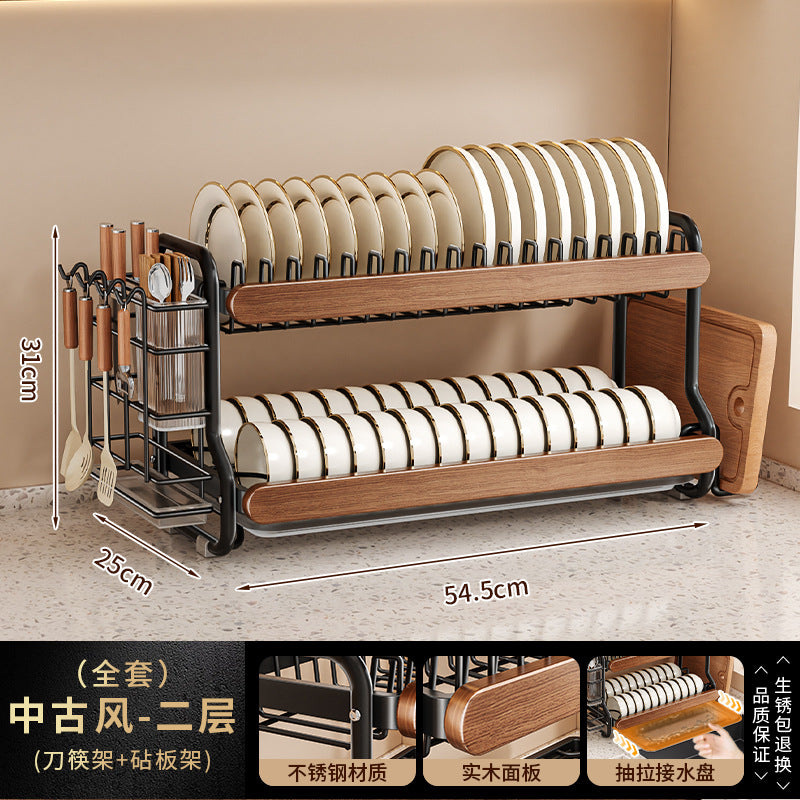 Medieval style kitchen stainless steel dish storage rack drain rack countertop multifunctional storage rack dish rack dishes plates cupboard
