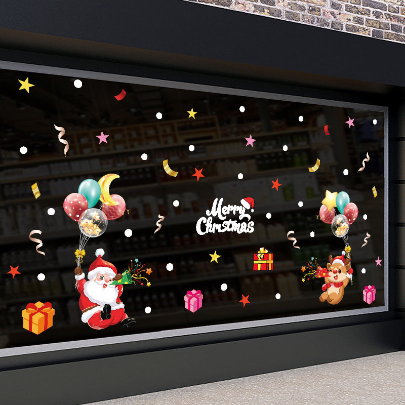 Christmas decoration glass door sticker window arrangement Santa Claus snowflake elk colorful balloon glue-free static sticker