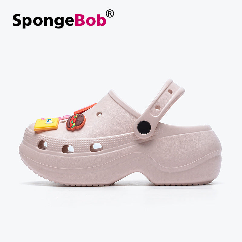 Spongebob squarepants fashion height increasing crocs women's summer casualnon-slipeasiest for match beach shoes women's sandals