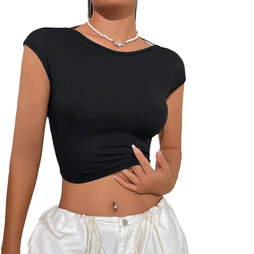 spring/summer new arrivals:  cross-border women's fashion - european and american sexy t-shirt, open back, sweet & spicy, beautiful back, short sleeve top
