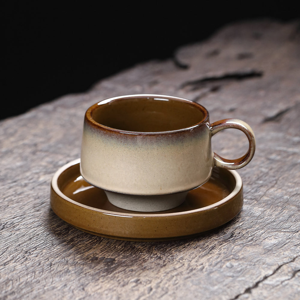 Retro style japanese coffee cup and saucer kiln-turned ceramic cup and saucer high-looking afternoon tea cup latte coffee cup and saucer