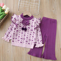 Girls' knitted sweater two-piece set -  autumn/winter new collection - bowknot detail, crew neck cardigan & knit sweater set for little girls