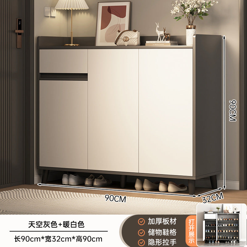 Shoe cabinet household door storage cabinet integrated against the wall simple door porch cabinet locker solid wood legs home shoe rack