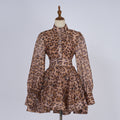 European and american style retro print beaded lantern sleeve top + a-line midi skirt two-piece set - high-end socialite look