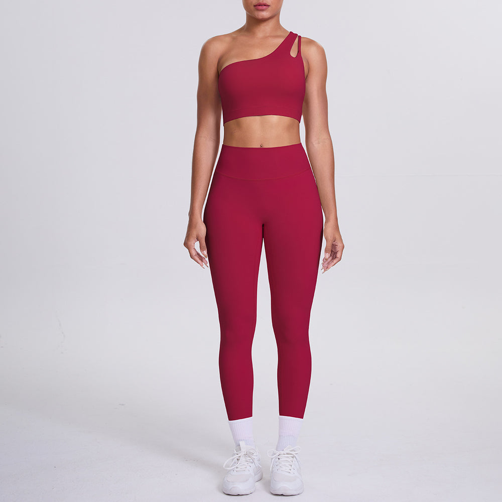 New arrival: barely-there feel, tight-fitting yoga set - one-shoulder, beautiful back sports bra with high-waisted, butt-lifting leggings - women's running & fitness outfit