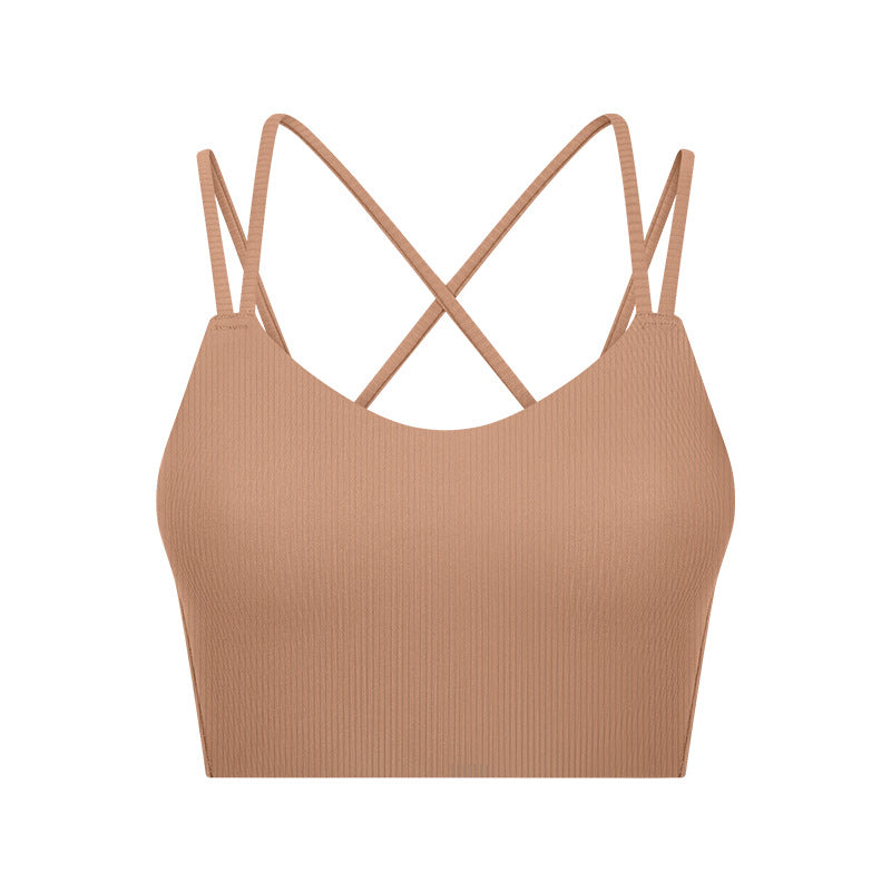 New spr ribbed fixed one-piece cup sports bra - sexy back, short style activewear for women (model dw366)