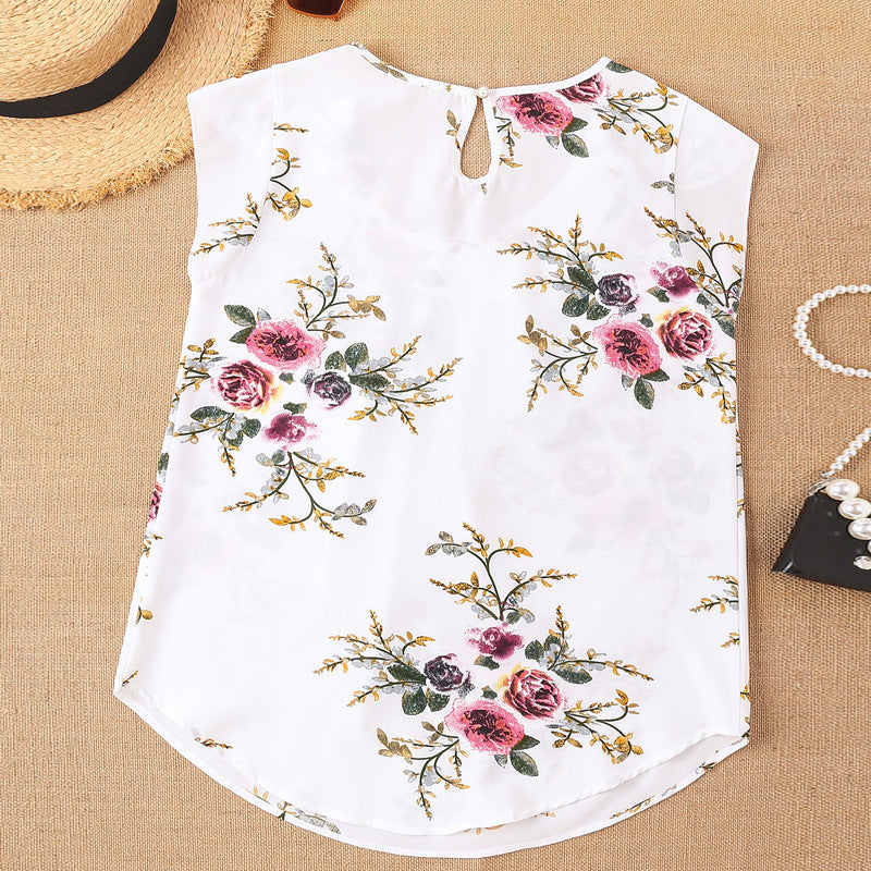 cross-border standard code new  women's casual round neck printing loose tank top