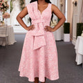Spring/summer new arrival: elegant a-line high-waisted pink jacquard slimming party dress