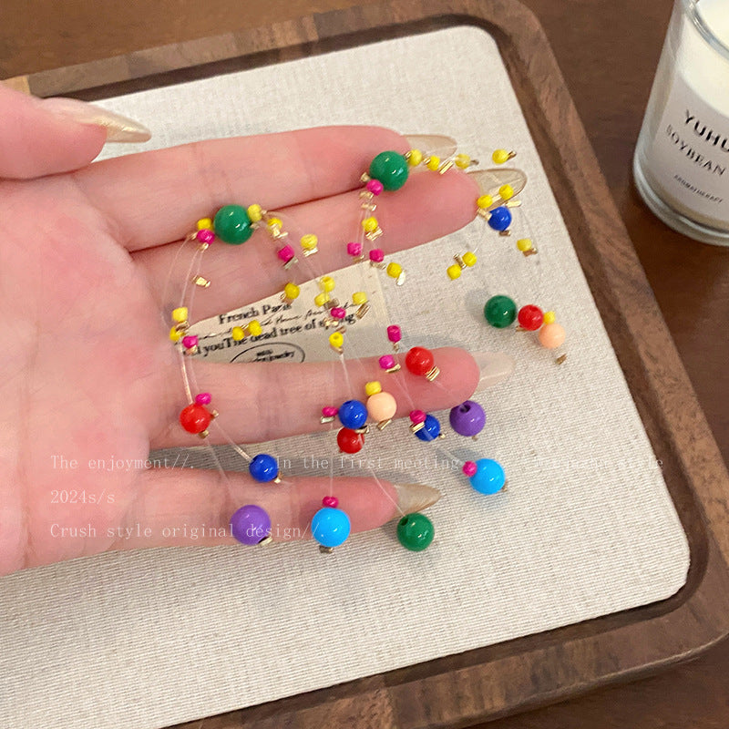 Dopamine candy color beaded tassel fashion vacation earrings - unique, chic, versatile earrings wholesale