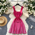 Knitted dress women's  summer new arrival - high-end square neck sleeveless cami dress with cinched waist and sparkling a-line mini skirt