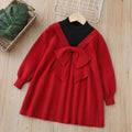 new year's & christmas girls' knit sweater dress - sweet & chic bow detail