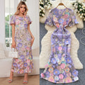 French high-end elegant heavy embroidery floral round neck lantern sleeve cinched waist slimming mermaid tail evening gown dress