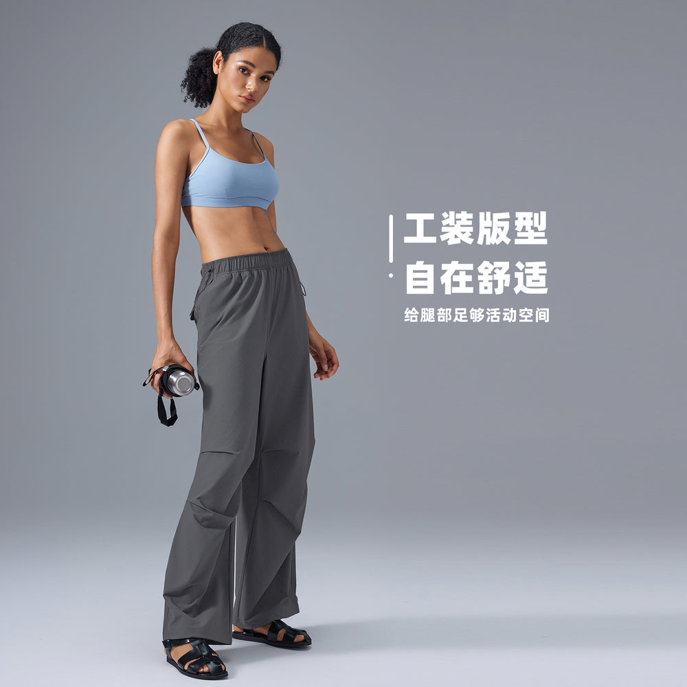 Loose straight-leg casual pants women's waist drawstring jogger pantsworkwear sports pants running fitness paratrooper pants d25087