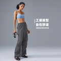 Loose straight-leg casual pants women's waist drawstring jogger pantsworkwear sports pants running fitness paratrooper pants d25087