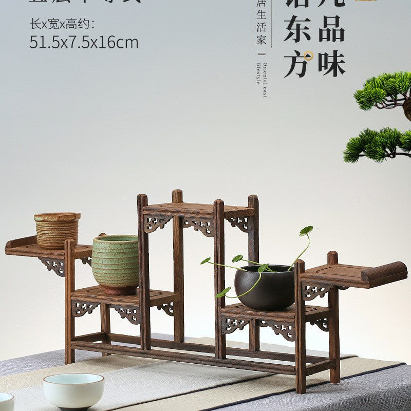 Solid wood teacup rack Chinese Bogu rack storage box table rack Pu'er teapot stove tea set accessories
