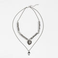 Hip-hop trendy versatile skull pendant necklace - statement layered metal heart cross men's necklace