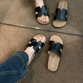 Fashionable starlight silver h strap versatile soft sole sandals & slippers - high-end french retro flat one-strap slides for women