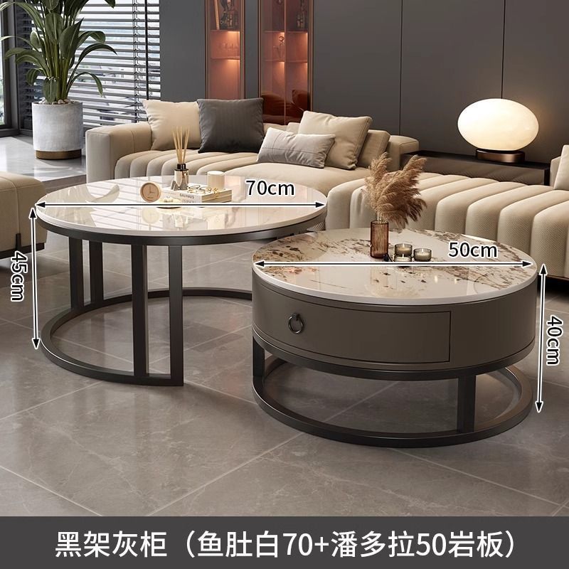 Rock slab coffee table living room solid wood table balcony small apartment for homecasualaccessible luxury round side table retractable combination