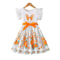 Exportsummergirldress flying sleeves ruffles orange butterfly printing waist large skirt kids a-line skirt