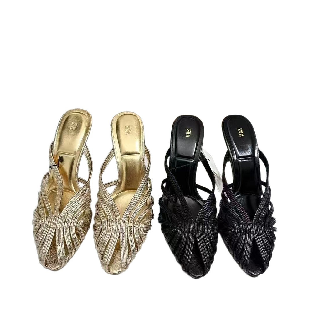 Za retro 2025 summer rhinestone sexy light luxury niche women's shoes outdoor gold high heel sandals