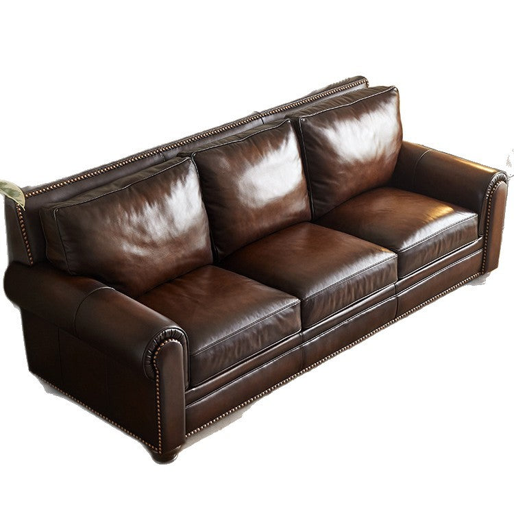 American sofa baton brown hand-rubbed full leather first-layer cowhide three-person row retro living room furniture