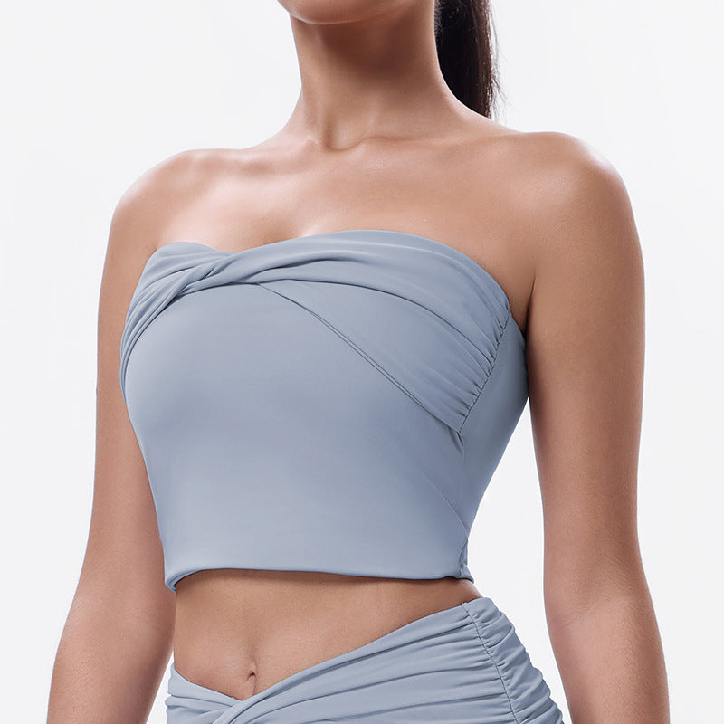 new arrival sports tube top yoga wear tops women's pure color pleated back silm sports intimates fitness wear