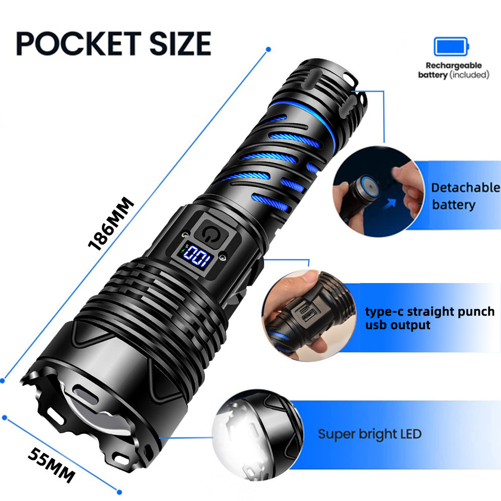 Best-selling multi-function strong light P160 flashlight patrol outdoor hand pressure high power convenient telescopic focusing flashlight