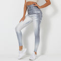 Clearance: european and american style digital print denim blue high-waisted, high-stretch, quick-dry yoga pants - women's activewear for running and fitness