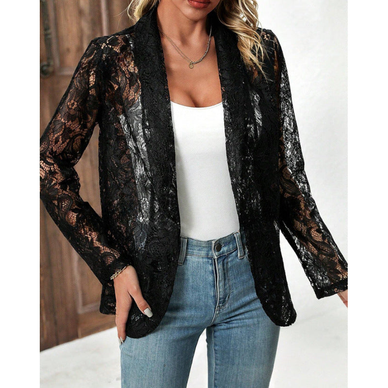 european and american cross-border spring/summer blazer: chic, versatile solid color lace shirt jacket