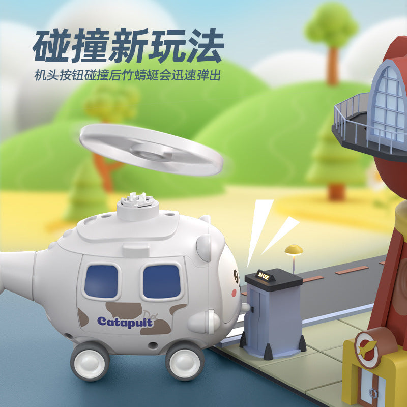 cartoon bamboo dragonfly flying saucer kids toys car pull back collision ejection car airplane baby toys batch