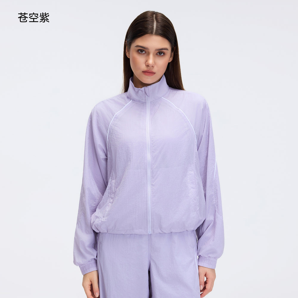Spring/summer lightweight breathable zip-up jacket short training fitness outdoor casual running sports set for women