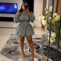 European and american women's clothing  autumn new collection: sweet and fresh round neck lantern sleeve cropped shirt and high-waisted skirt pant two-piece set