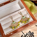 Bohemian green crystal tassel ear cuff earrings - unique designer studs for a beachy getaway