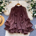 French chic floral ruffle blouse - women's summer loose fit long sleeve lantern sleeve top - ageless & elegant