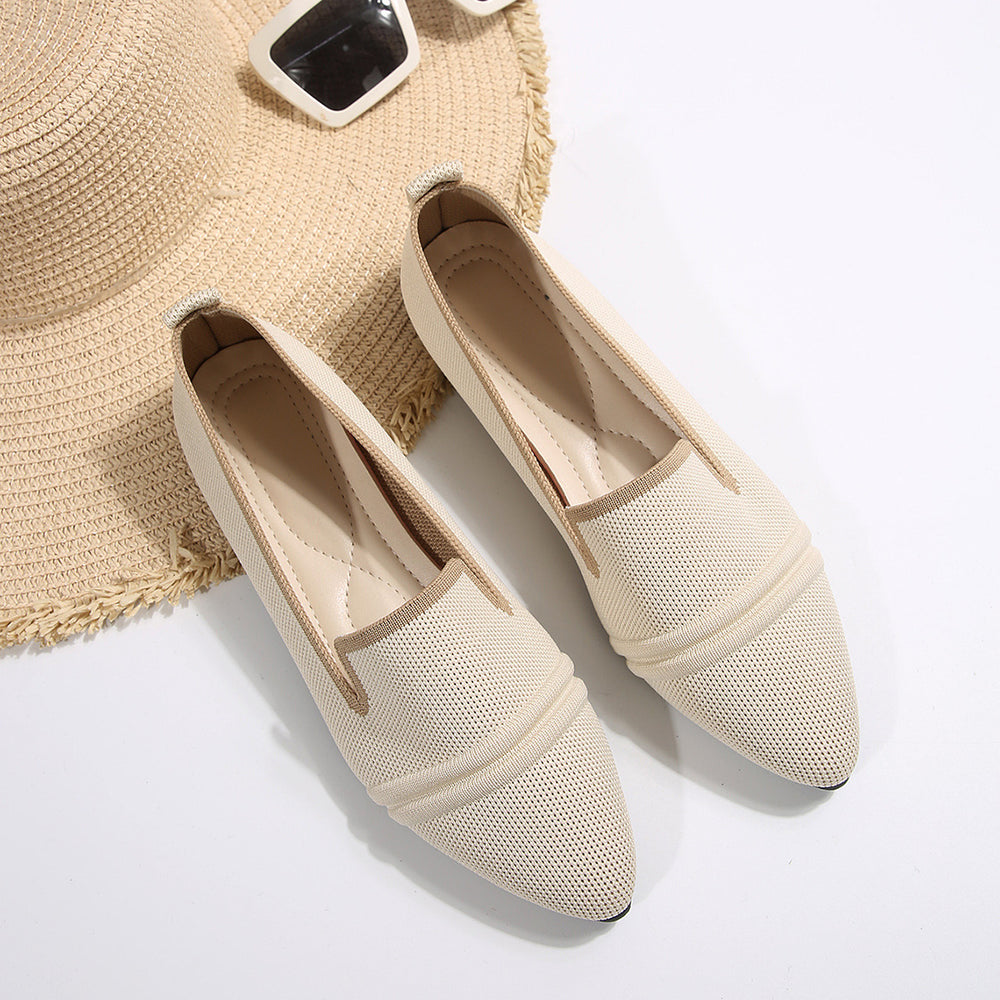 Exportplus sizeflats shoes women's  spring pointed toe fashion fly knit flats slip-on casual slip-on flats
