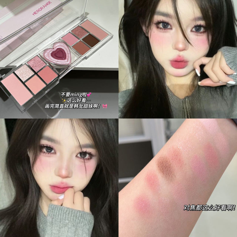 HERORANGE~ Heart twelve-color eyeshadow pearlescent shiny super flash matte blush high-gloss integrated disc multi-purpose