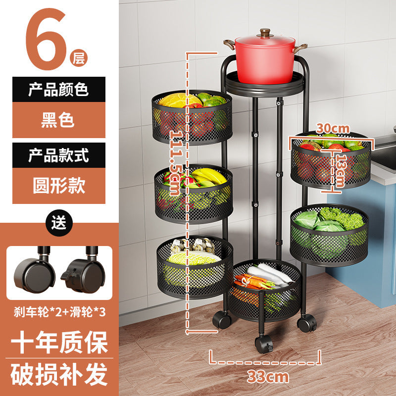 360-degree rotating vegetable organizer, kitchen floor-standing multi-tier round storage rack, dedicated basket storage for vegetables