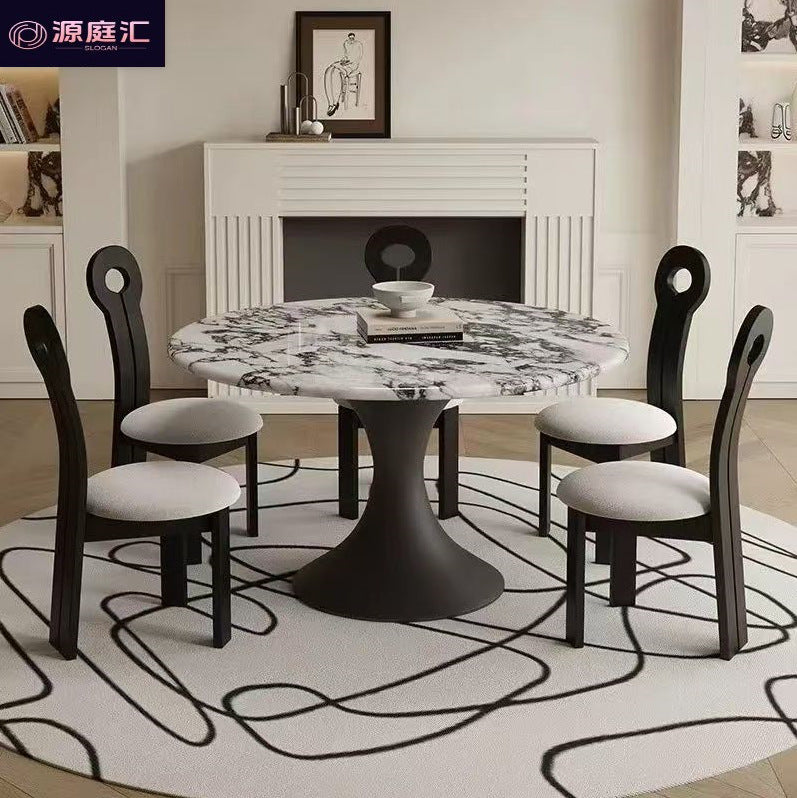 French retro baccarat marble round dining table - new 2025 small apartment home cream style solid wood round table