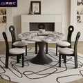 French retro baccarat marble round dining table - new 2025 small apartment home cream style solid wood round table