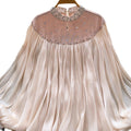 French style palace style heavy industry hot diamond mesh patchwork lantern sleeve streamer mesh shirt loose flesh-covering tops