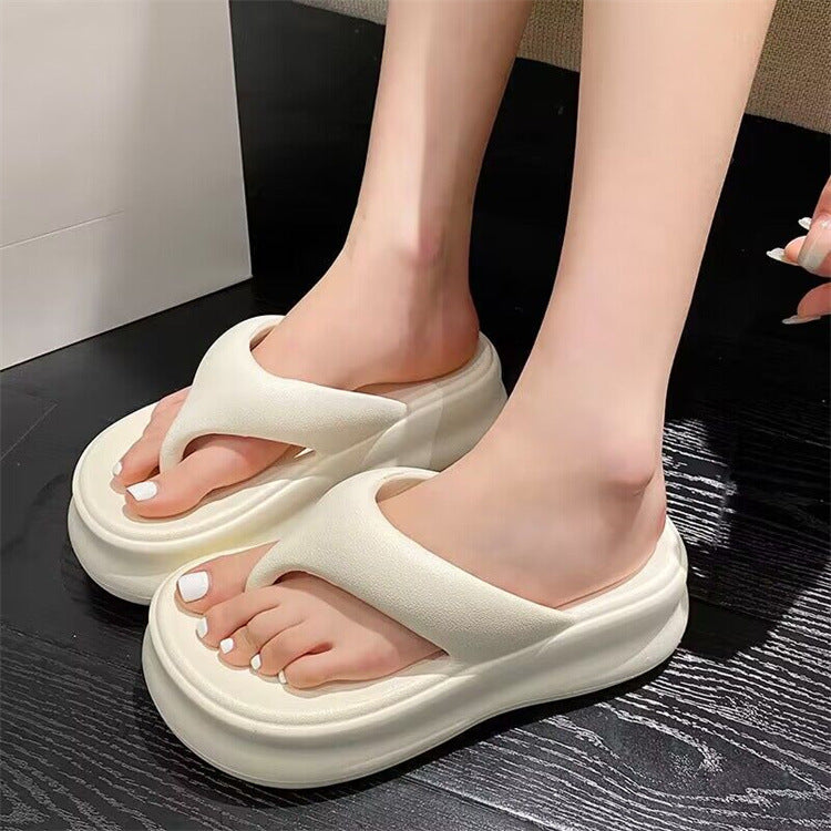 Summernew arrivalevathick sole flip-flops women's outwear height-increasing soft bottompure color flip-flops niche ins trend