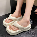 Summernew arrivalevathick sole flip-flops women's outwear height-increasing soft bottompure color flip-flops niche ins trend