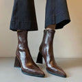 Pointed toe soft leather slim fit ankle boots - high heel, slimming, side zipper, genuine leather, elegant winter boots