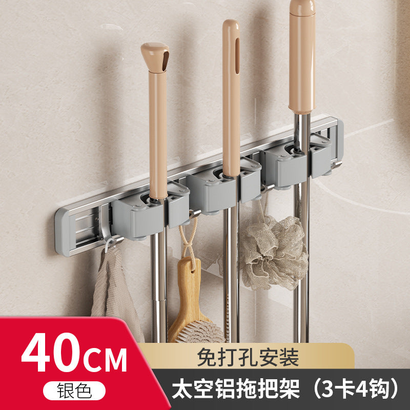 Powerful mop clip Wall hanging mop hook Fixed buckle artifact No punching toilet Bathroom storage broom rack
