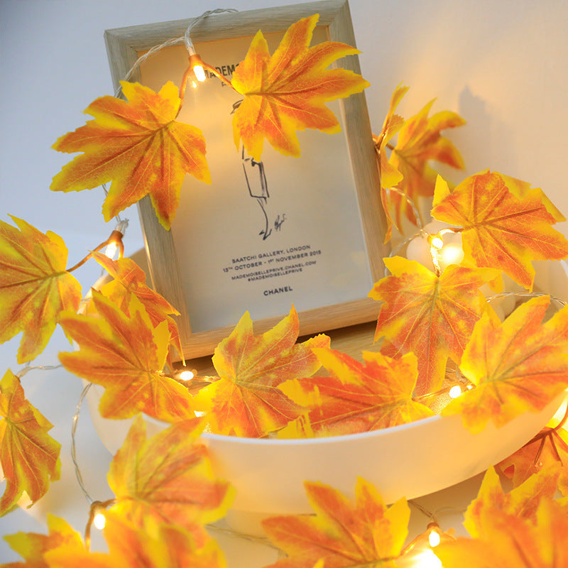 Cross-border LED light string Halloween maple leaf light string simulation leaf string light courtyard holiday decoration battery box lanterns