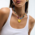 Trendy dopamine crystal seed bead necklace - red glass heart, unique beaded heart, sweet & spicy girl jewelry