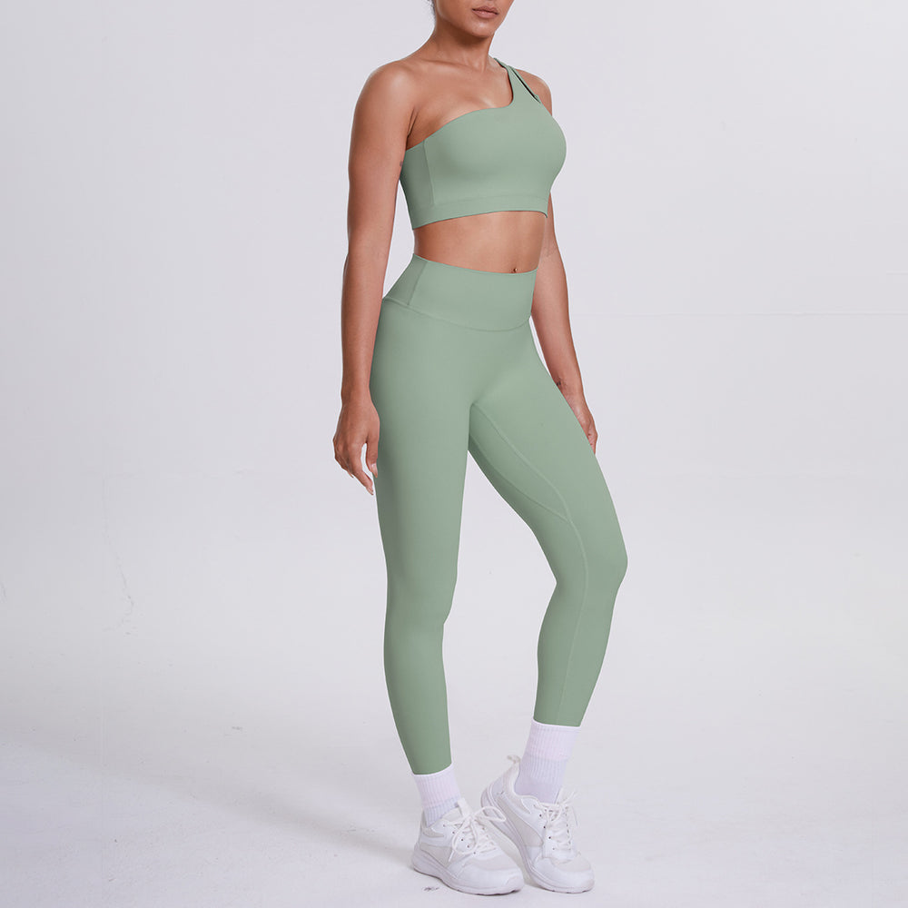 New arrival: barely-there feel, tight-fitting yoga set - one-shoulder, beautiful back sports bra with high-waisted, butt-lifting leggings - women's running & fitness outfit